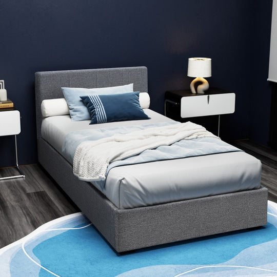 King Single Bed Frame Grey with Sturdy Wooden Base and Support Slats - Artiss Size Gas Lift