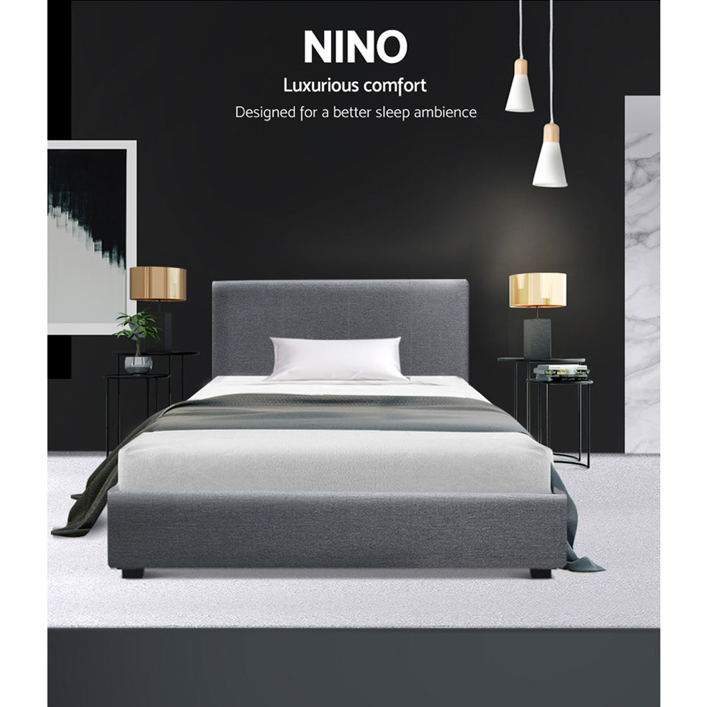 King Single Bed Frame Grey with Sturdy Wooden Base and Support Slats