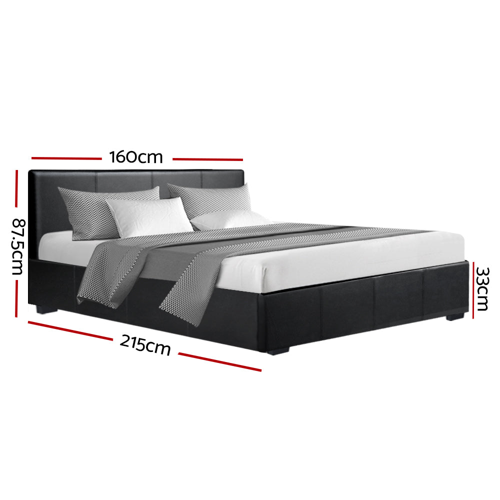 Queen Size PU Leather and Wood Bed Frame Headboard - Black