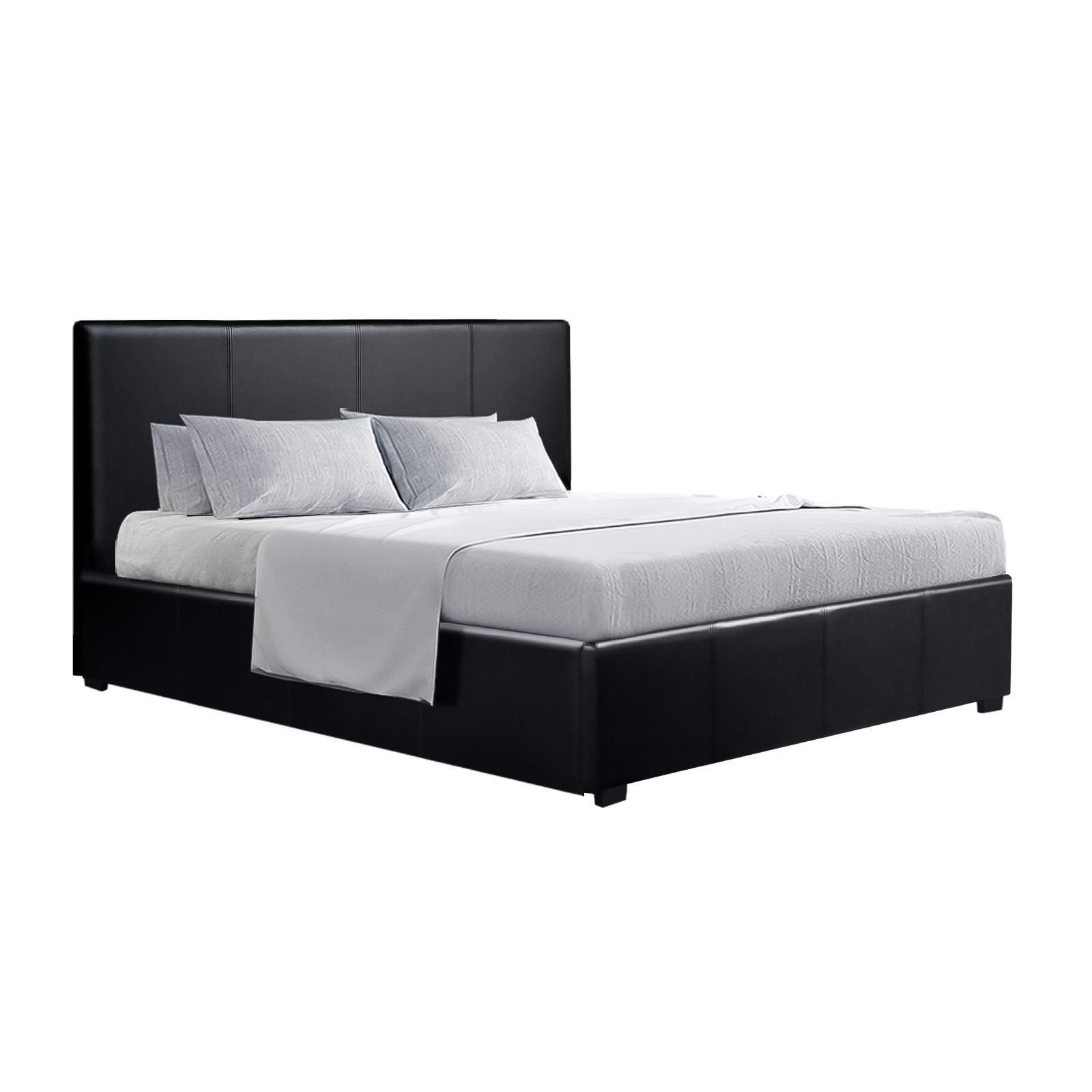 Bed Frame Queen Size Gas Lift Storage Platform Modern Black Fabric