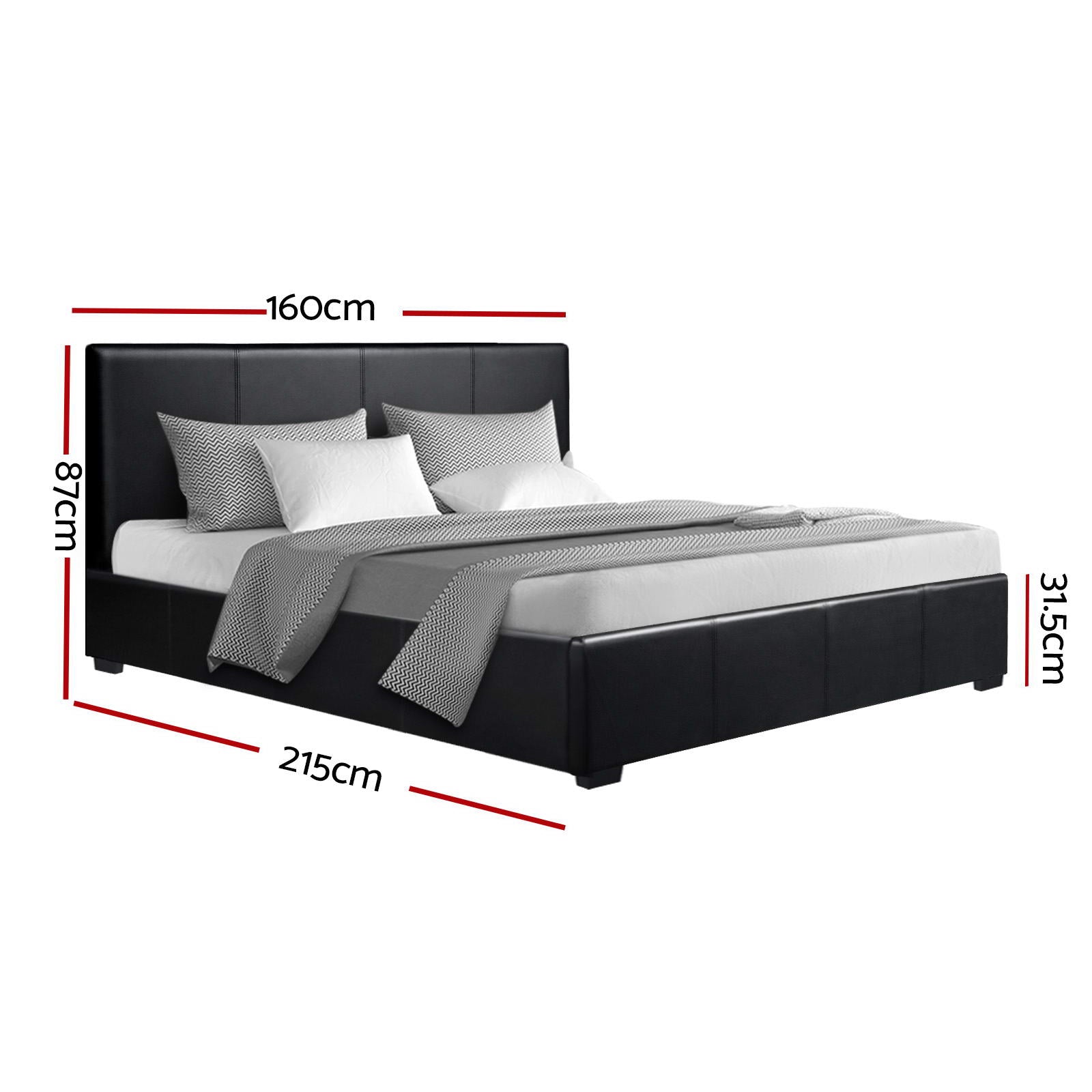 Bed Frame Queen Size Gas Lift Storage Platform Modern Black Fabric