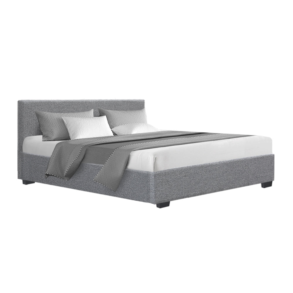 Queen Size Fabric and Wood Bed Frame Headboard - Grey