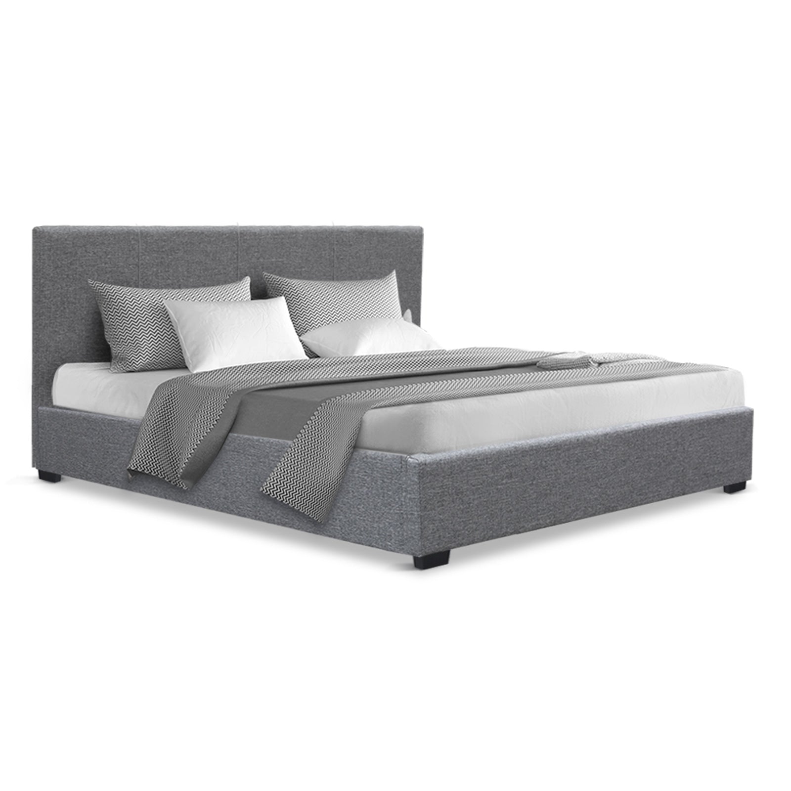 Bed Frame Queen Size Gas Lift Storage Platform Modern Grey Fabric