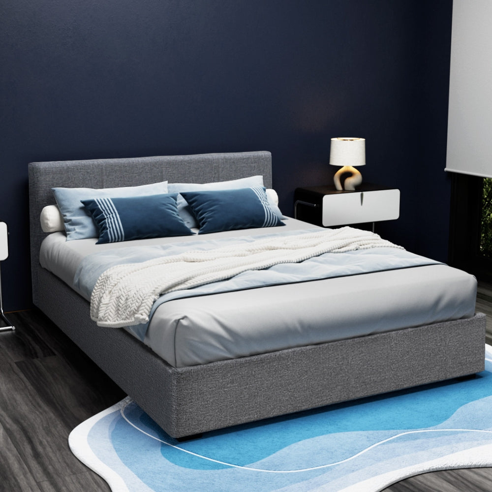 Bed Frame Queen Size Gas Lift Storage Platform Modern Grey Fabric