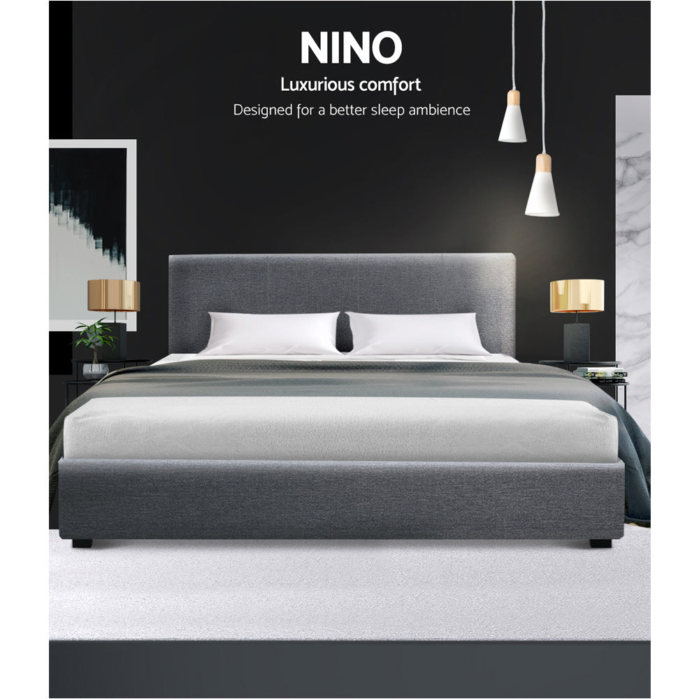 Bed Frame Queen Size Gas Lift Storage Platform Modern Grey Fabric