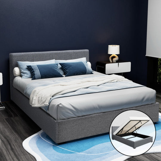 Bed Frame Queen Size Gas Lift Storage Platform Modern Grey Fabric - Artiss Wood Headborad Bframe