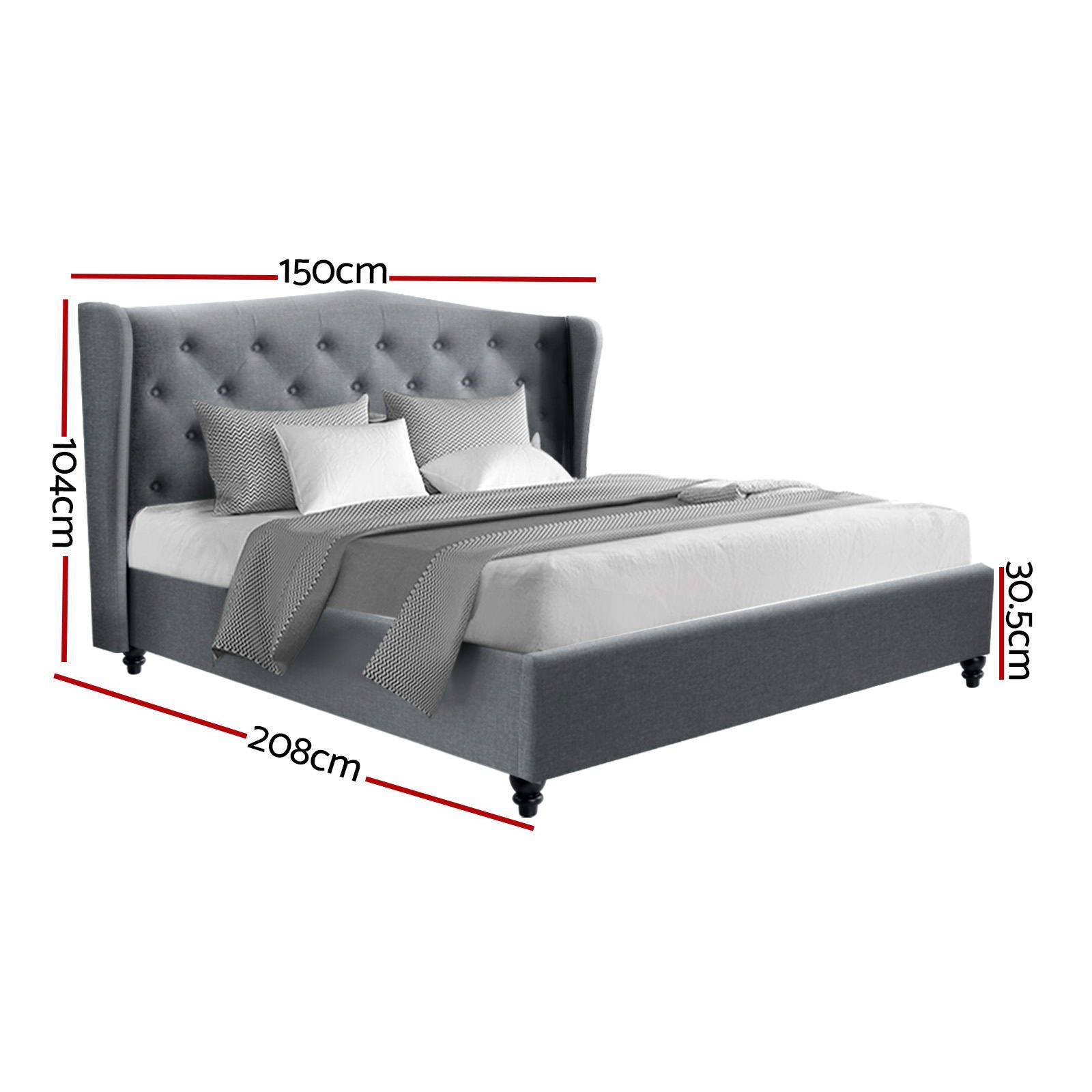 Double Bed Frame Grey Fabric Upholstered with Sturdy Timber Base