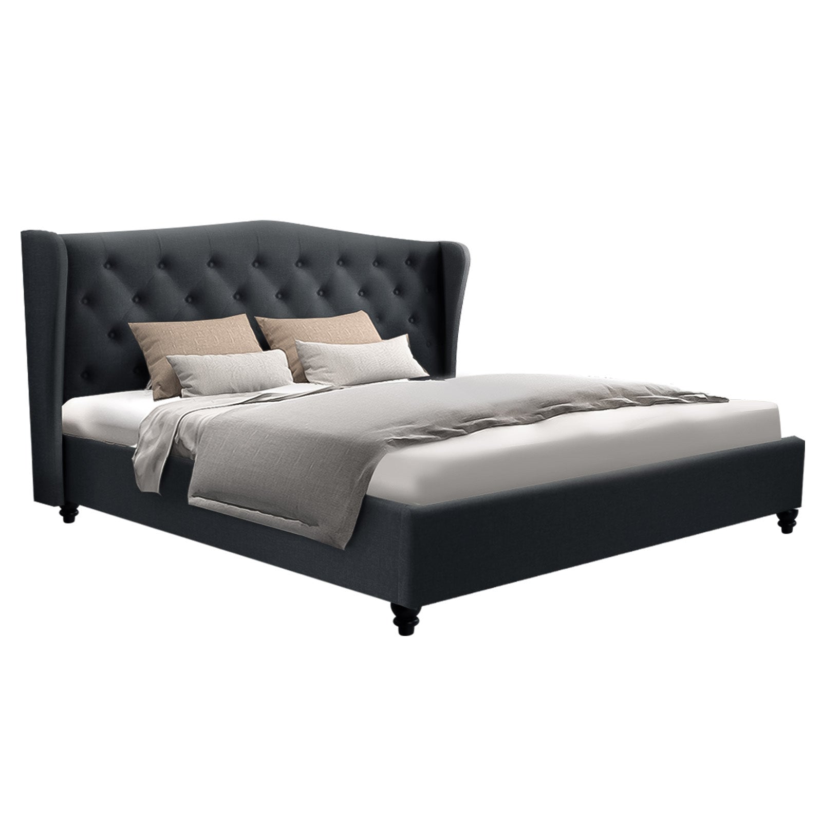 Bed Frame King Size Steel Charcoal With Tufted Headboard