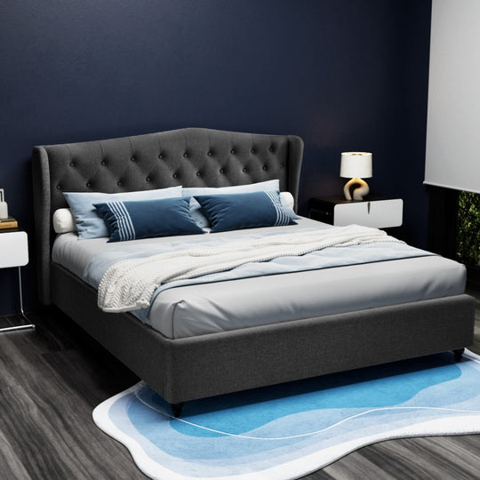 Bed Frame King Size Steel Charcoal With Tufted Headboard - Artiss Base Mattress Platform