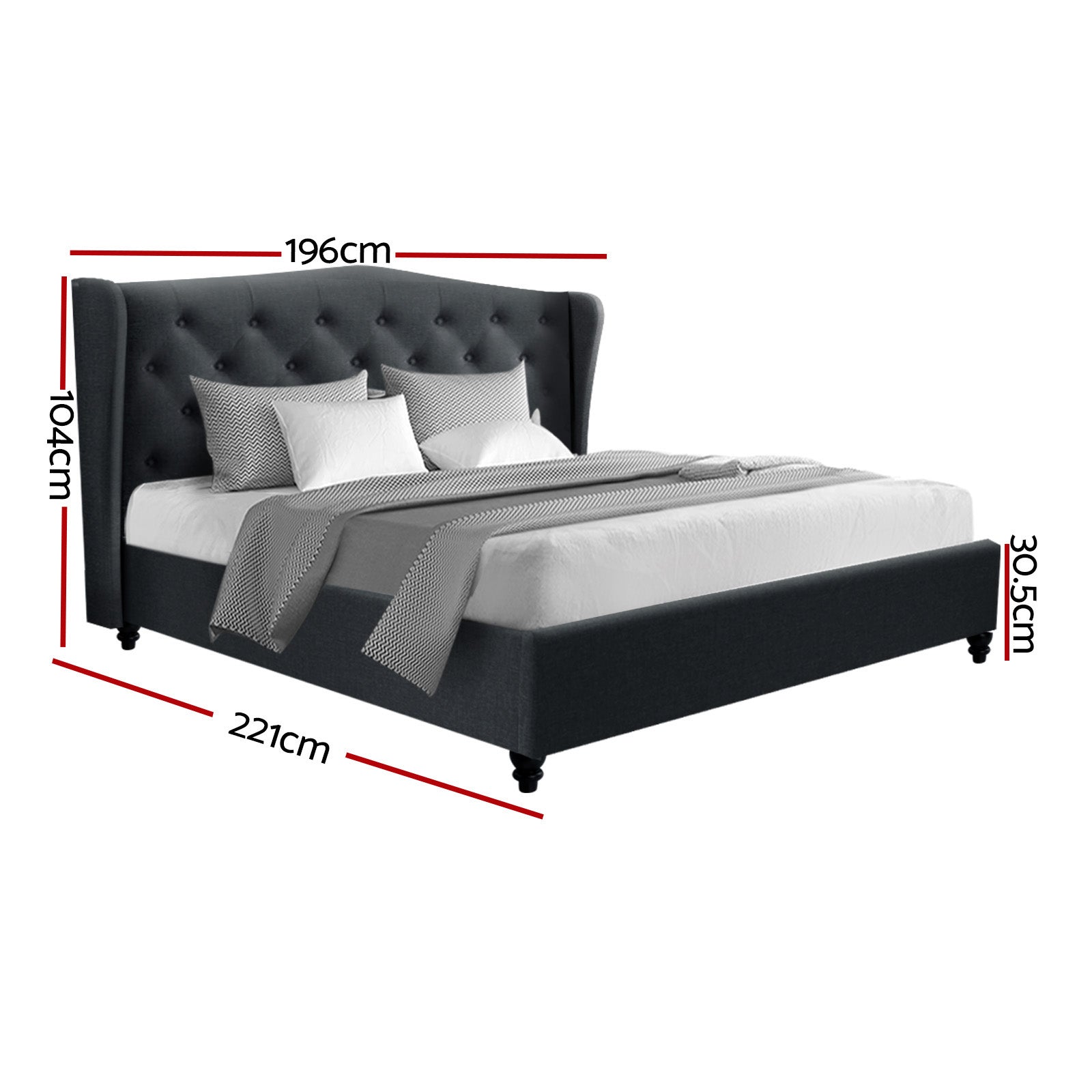 Bed Frame King Size Steel Charcoal With Tufted Headboard