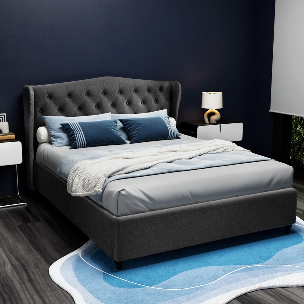 Charcoal tufted queen bed frame