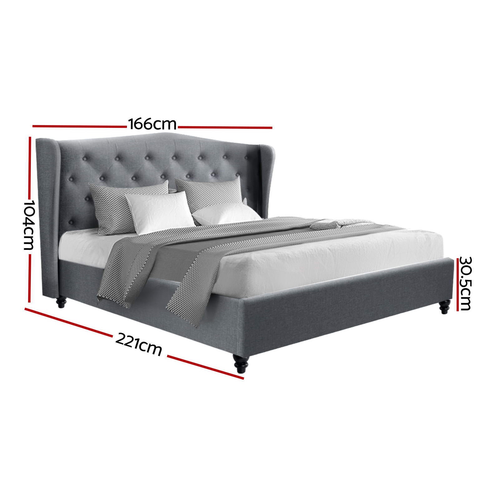 Queen Bed Frame Grey Fabric Upholstered with Sturdy Timber