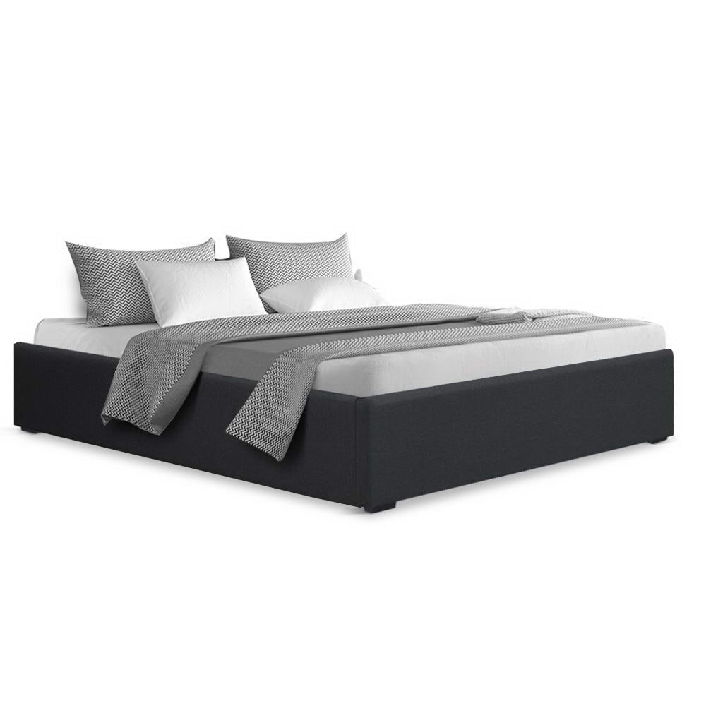 Double Bed Frame Gas Lift Base Charcoal with Storage