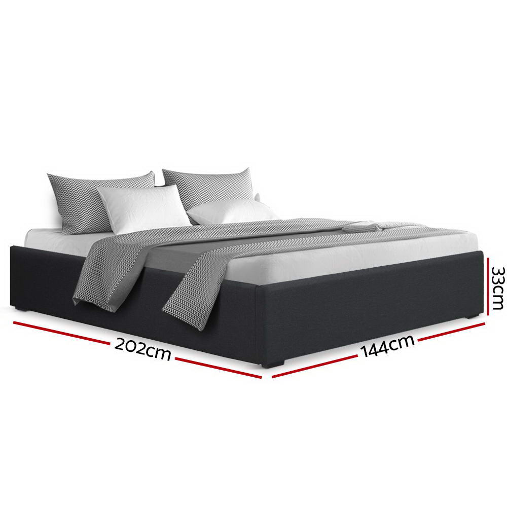 Double Bed Frame Gas Lift Base Charcoal with Storage