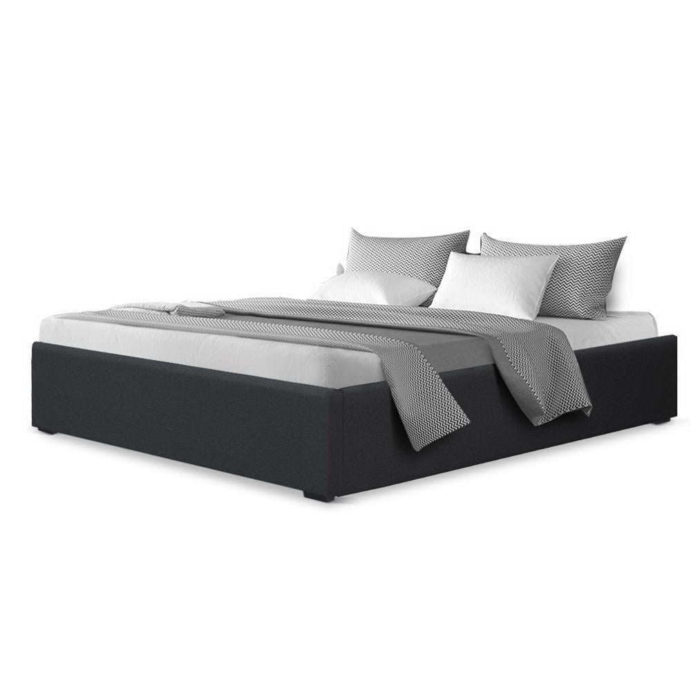Double Bed Frame Gas Lift Base Charcoal with Storage