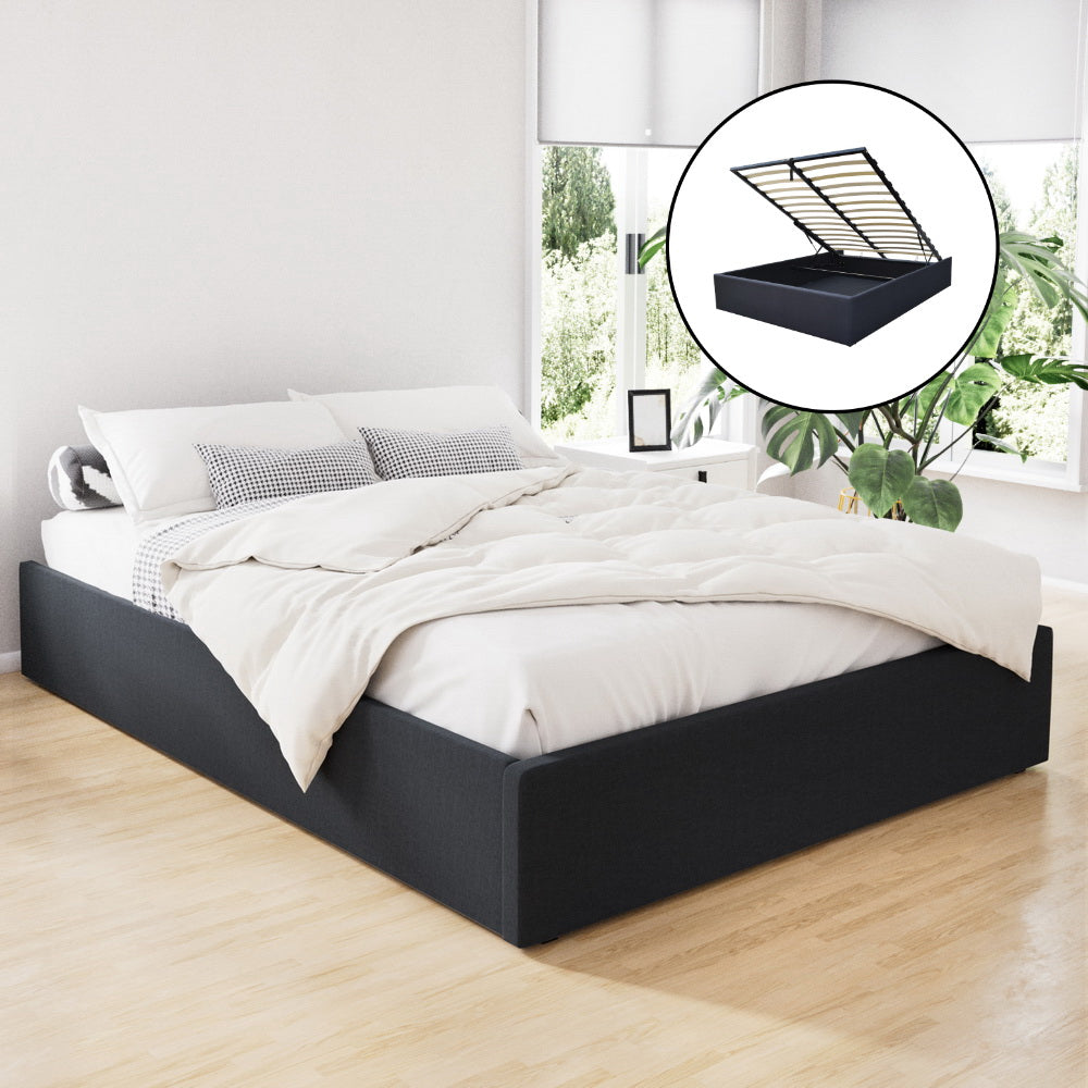 Double Bed Frame Gas Lift Base Charcoal with Storage