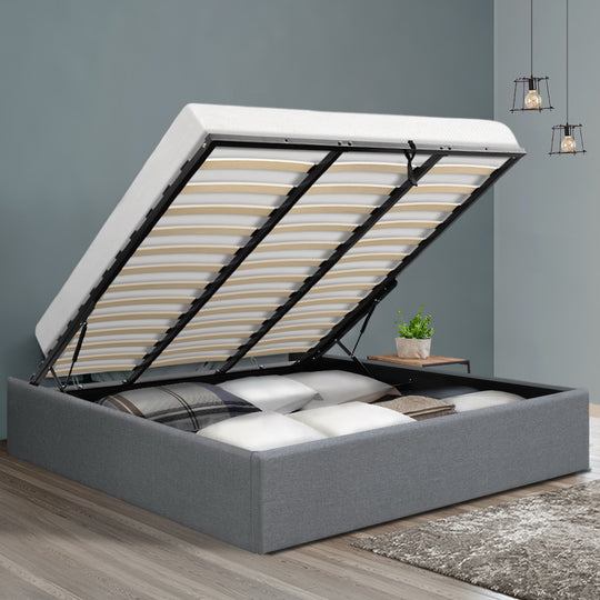 King Size Gas Lift Bed Frame Base Storage Platform Fabric