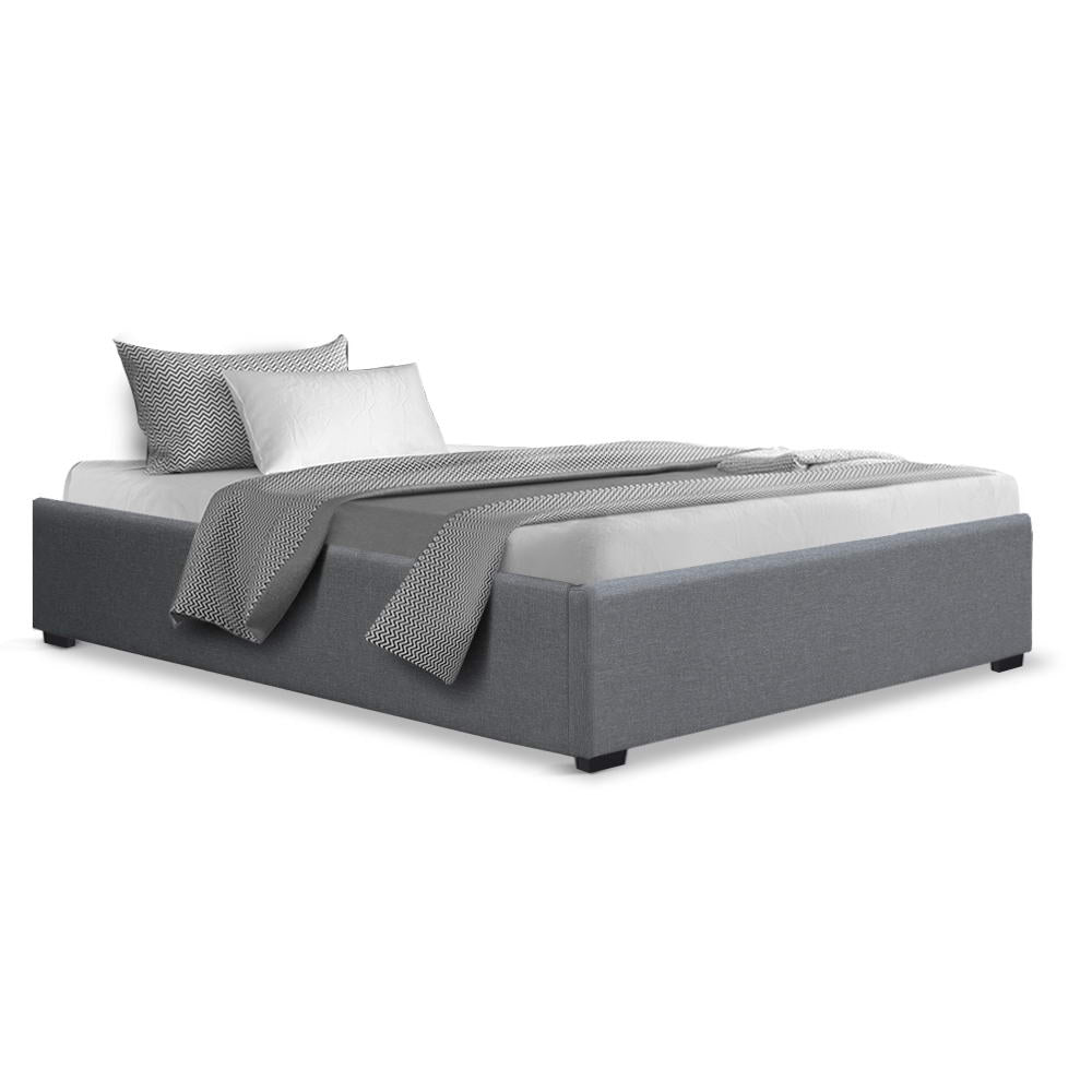 Bed Frame King Single Gas Lift Storage Base Grey Fabric