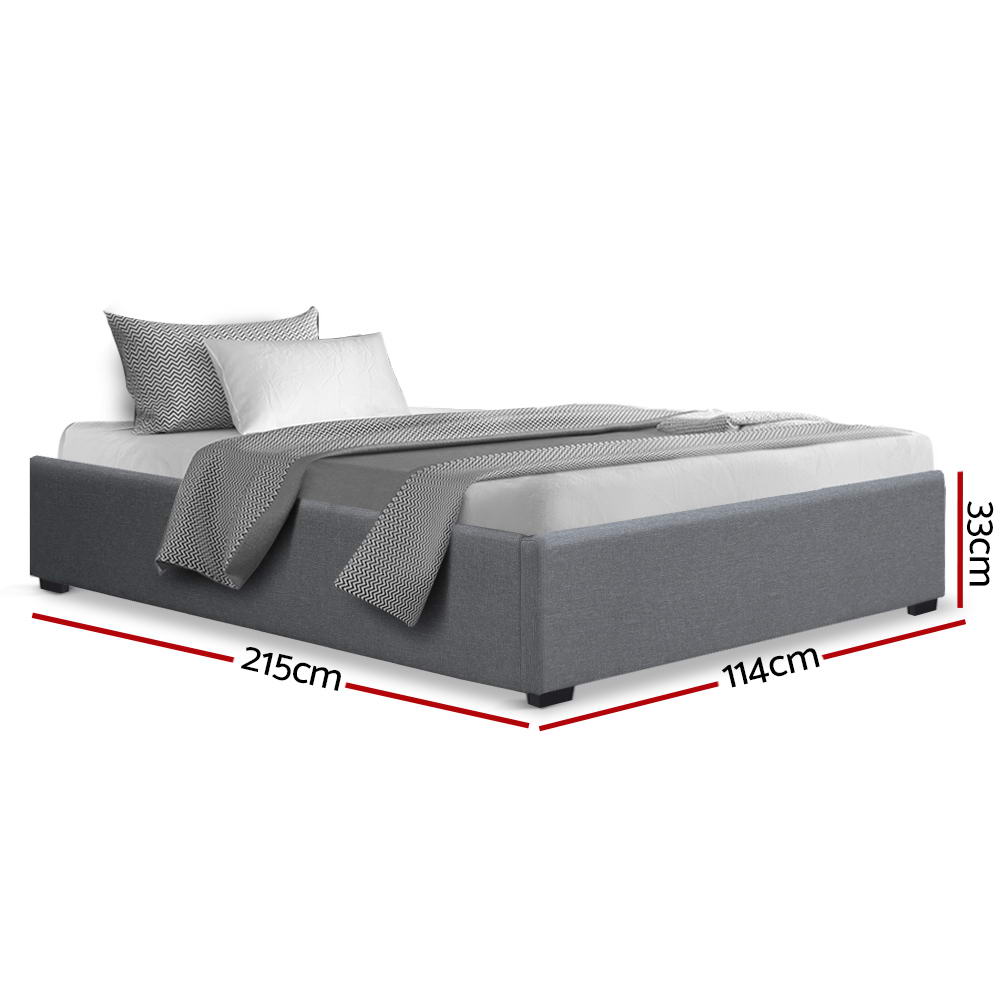 Bed Frame King Single Gas Lift Storage Base Grey Fabric