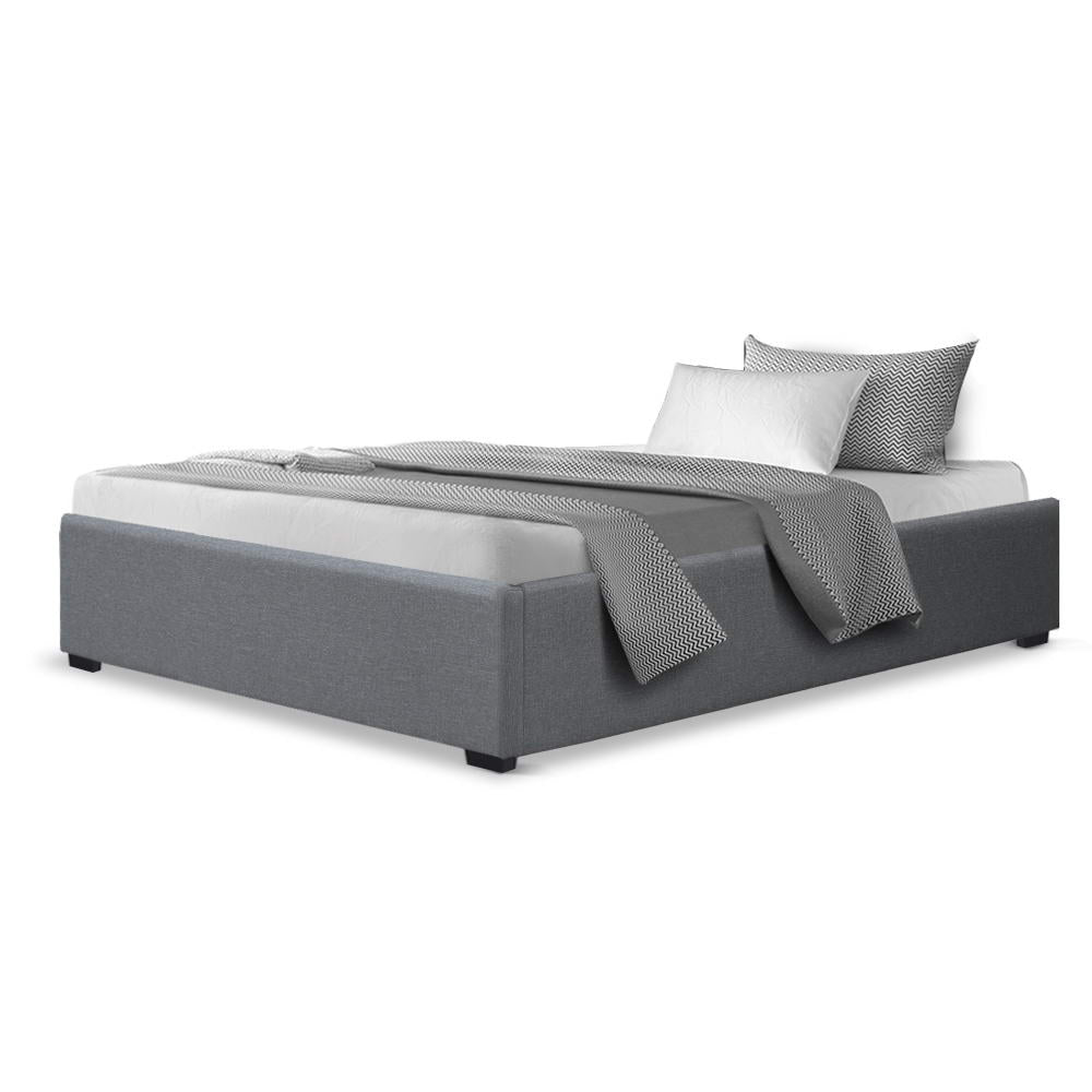 Bed Frame King Single Gas Lift Storage Base Grey Fabric