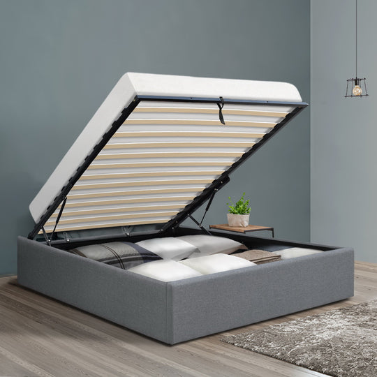 Bed Frame King Single Gas Lift Storage Base Grey Fabric - Beds & Bed Frames
