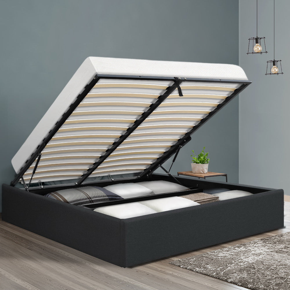 Queen Bed Frame Gas Lift Base Charcoal with Storage