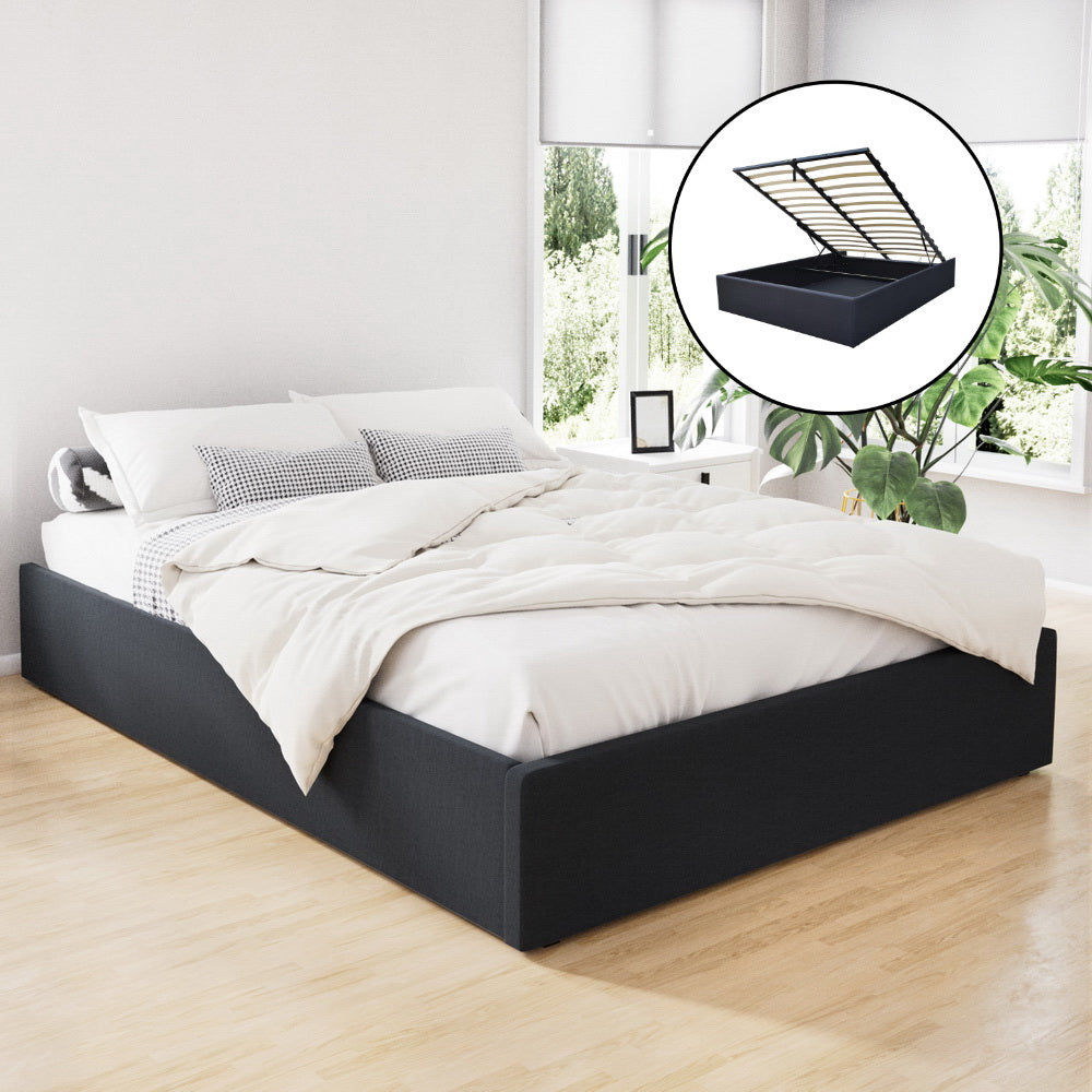 Queen Bed Frame Gas Lift Base Charcoal with Storage