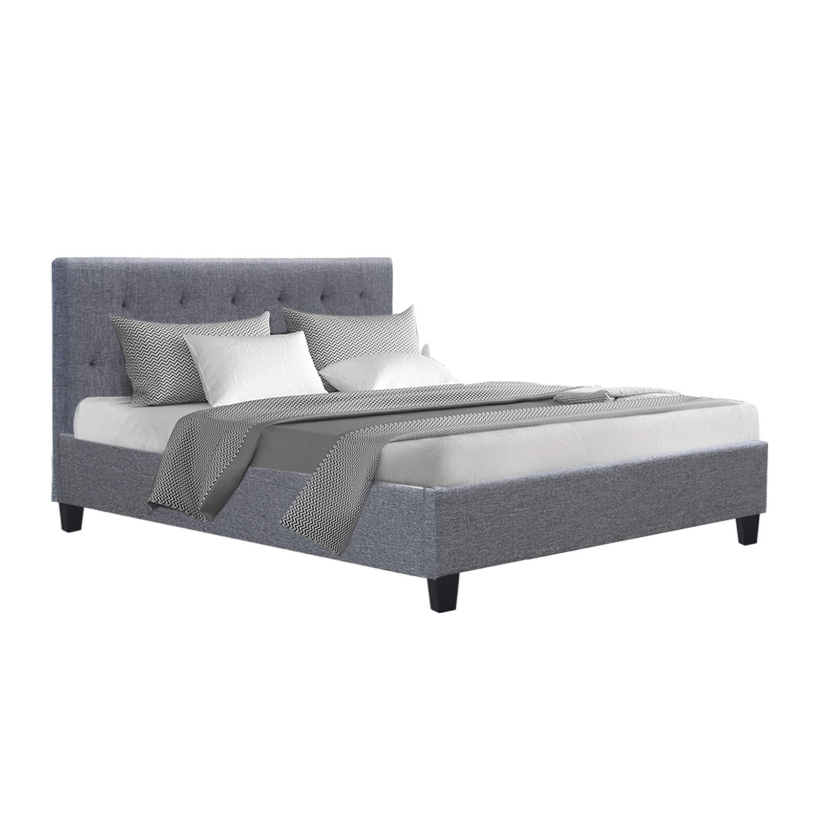 Double Size Bed Frame Base Fabric Headboard Wooden Mattress