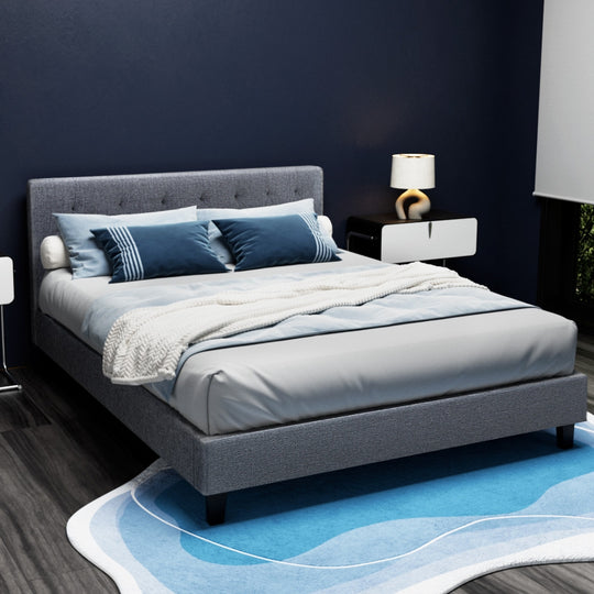 Double Size Bed Frame Base Fabric Headboard Wooden Mattress - Artiss Vanke Bframe Vanke