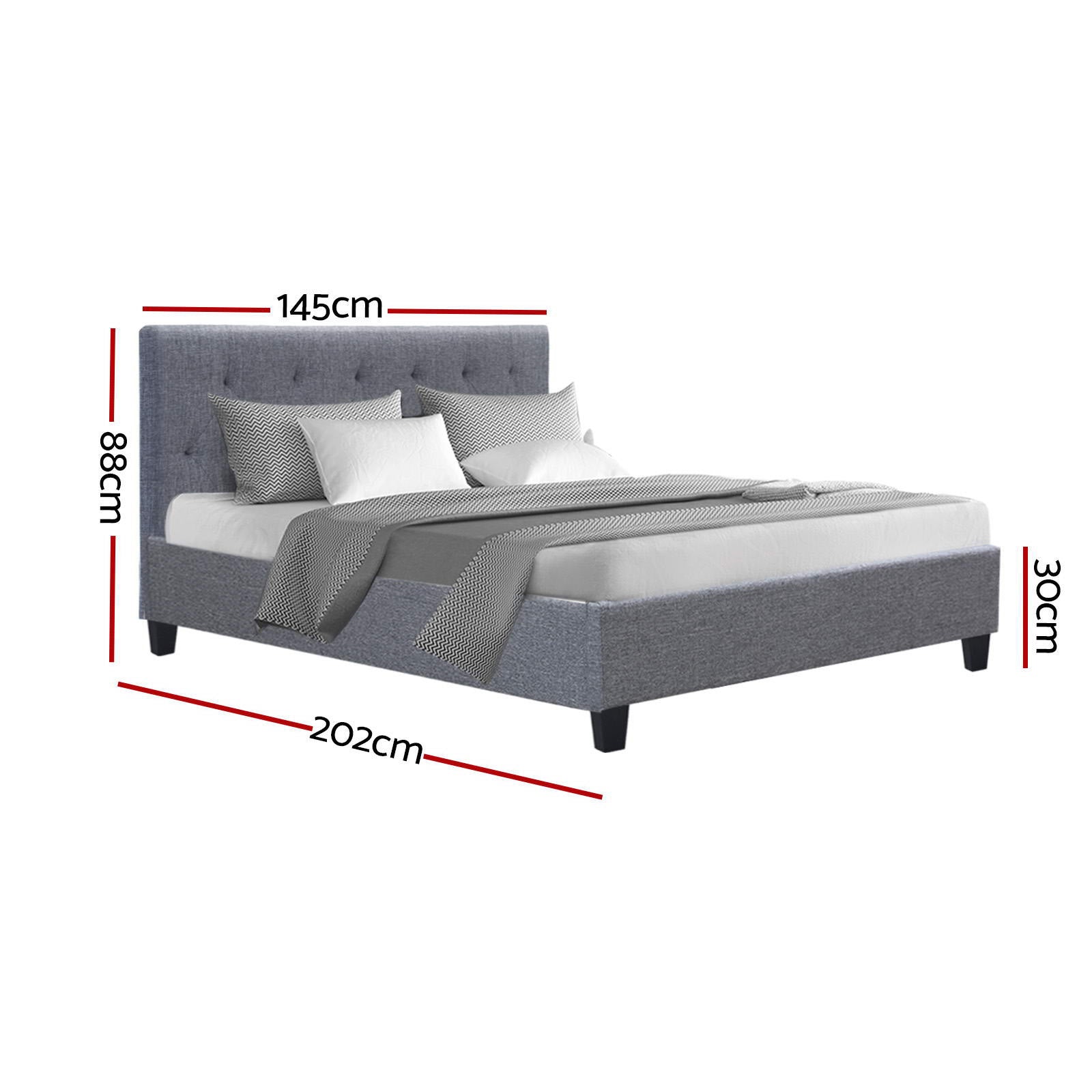 Double Size Bed Frame Base Fabric Headboard Wooden Mattress