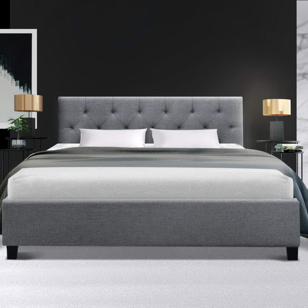 Double Size Bed Frame Base Fabric Headboard Wooden Mattress