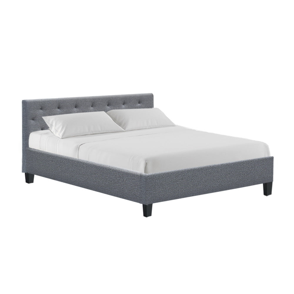 Queen Bed Frame Grey with Sturdy Wooden Slats and Durable Supportive Base