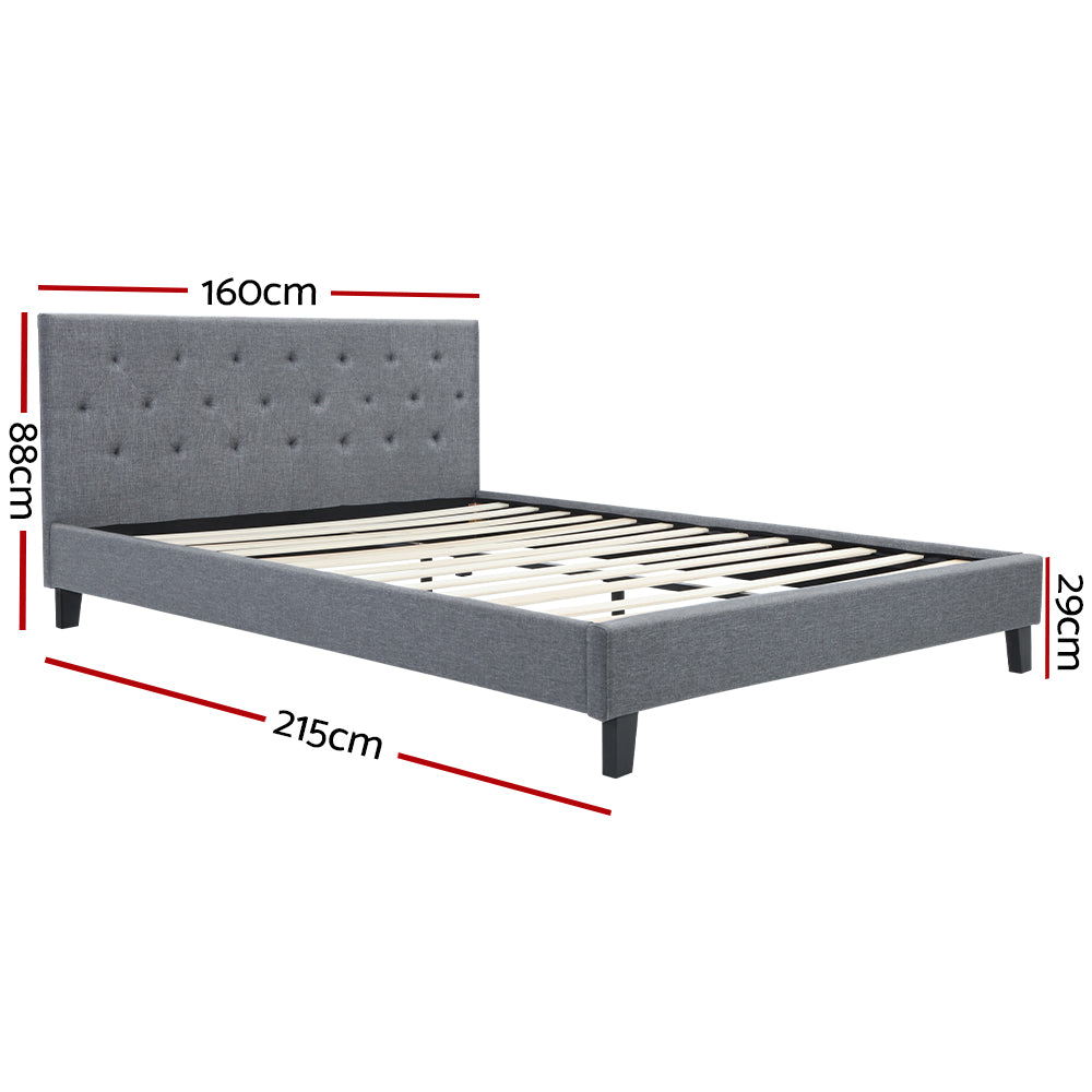 Queen Bed Frame Grey with Sturdy Wooden Slats and Durable Supportive Base