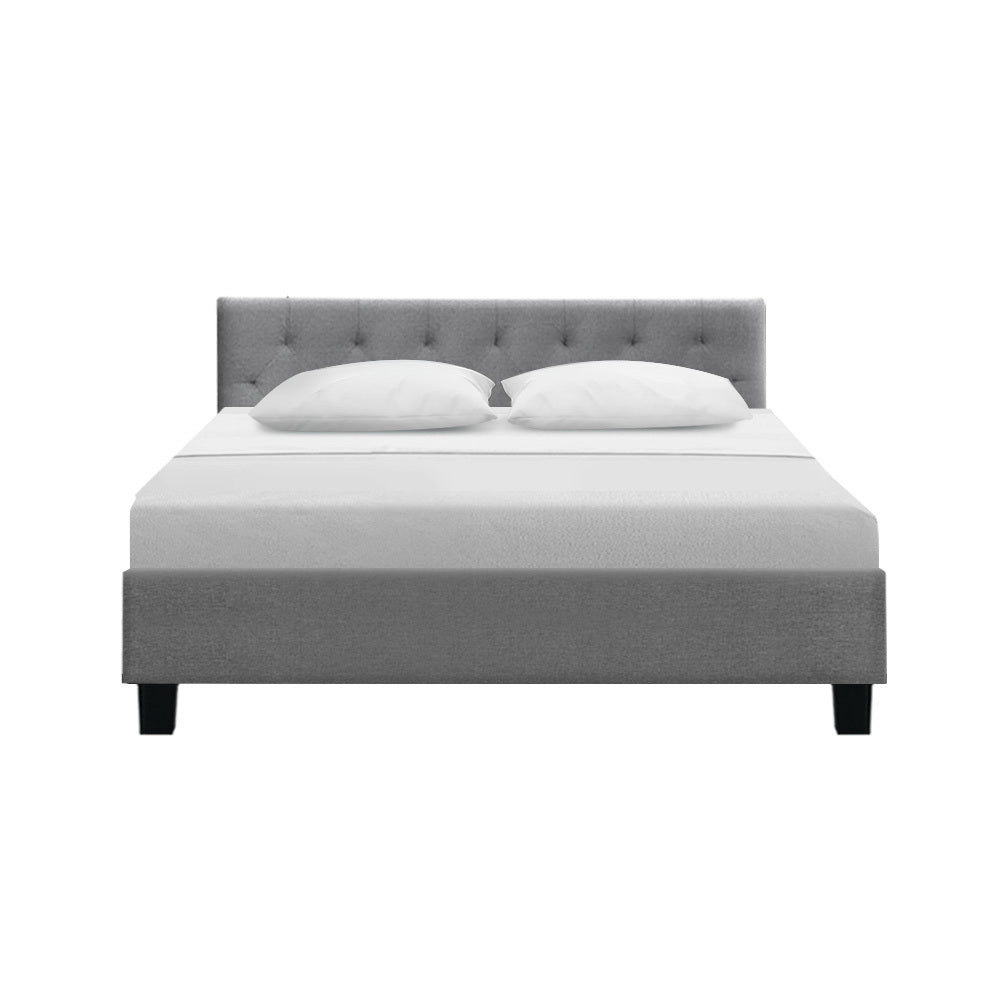 Queen Bed Frame Grey with Sturdy Wooden Slats and Durable Supportive Base
