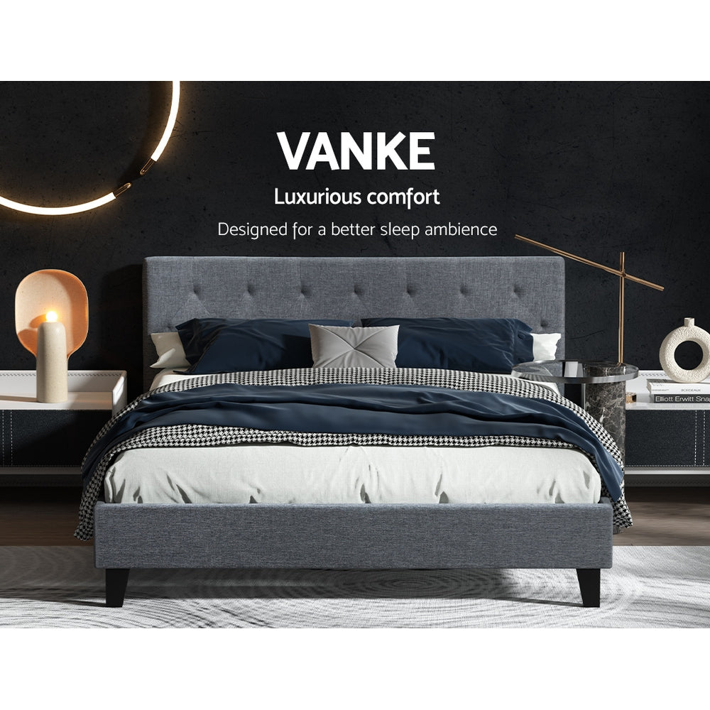 Queen Bed Frame Grey with Sturdy Wooden Slats and Durable Supportive Base