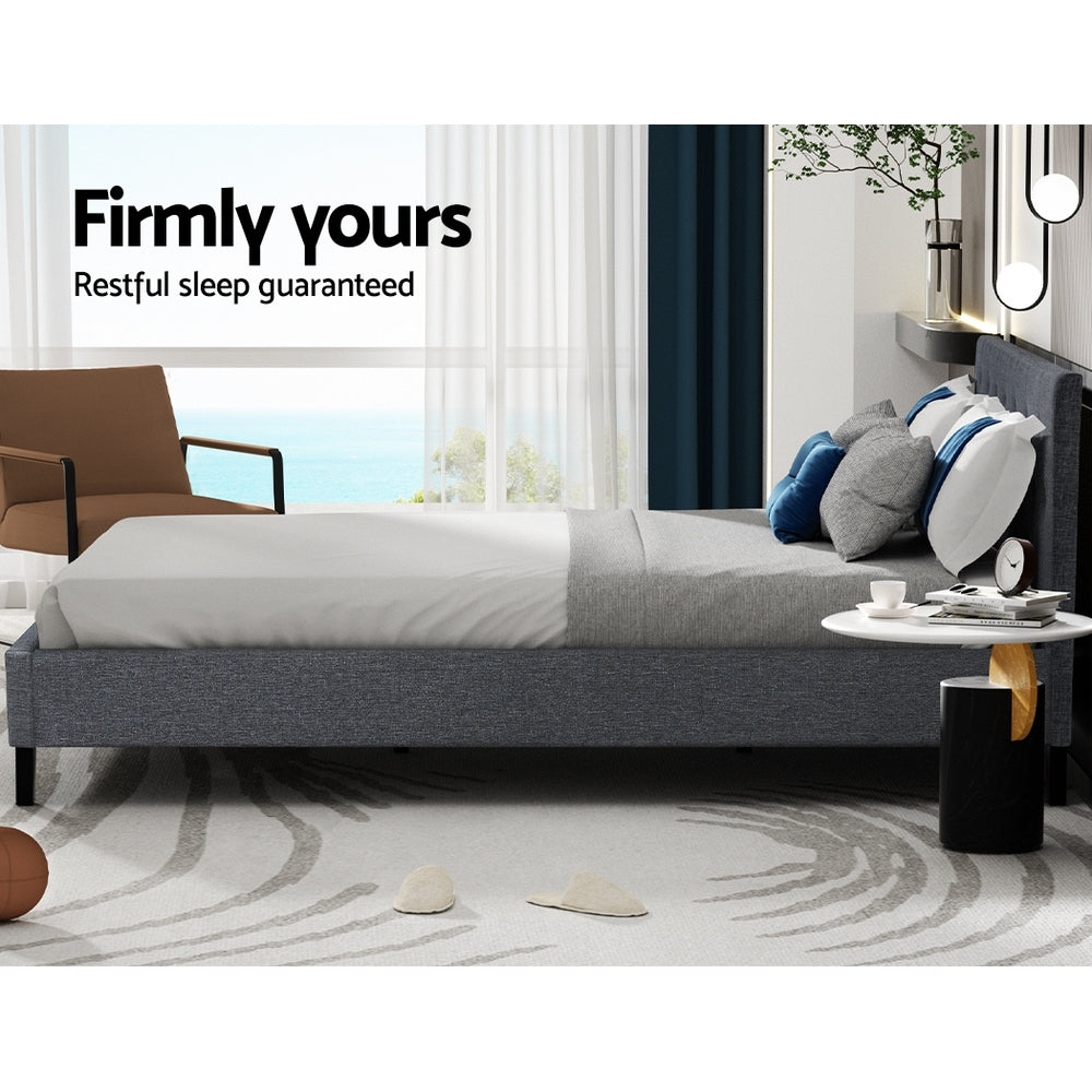 Queen Bed Frame Grey with Sturdy Wooden Slats and Durable Supportive Base