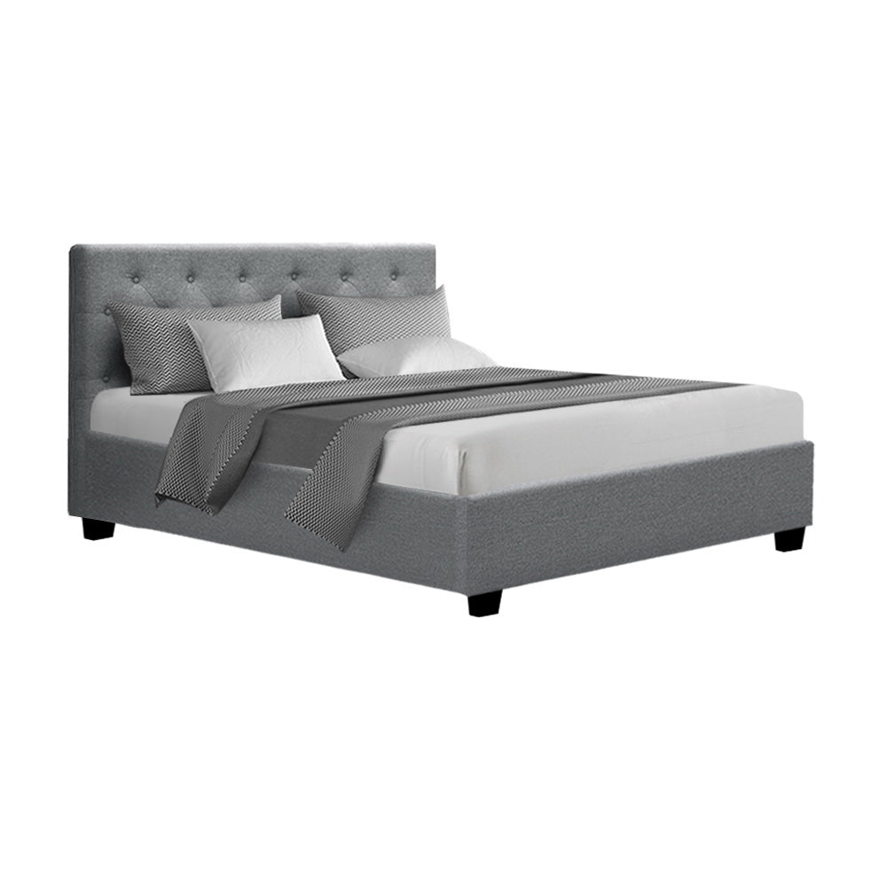 Double Full Size Gas Lift Bed Frame Base With Storage Mattress Grey Fabric VILA