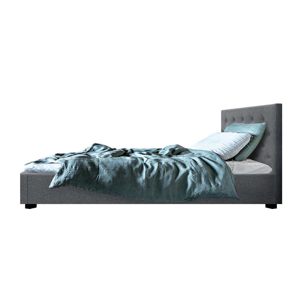 VILA King Single Size Gas Lift Bed Frame Base With Storage Mattress Grey Fabric