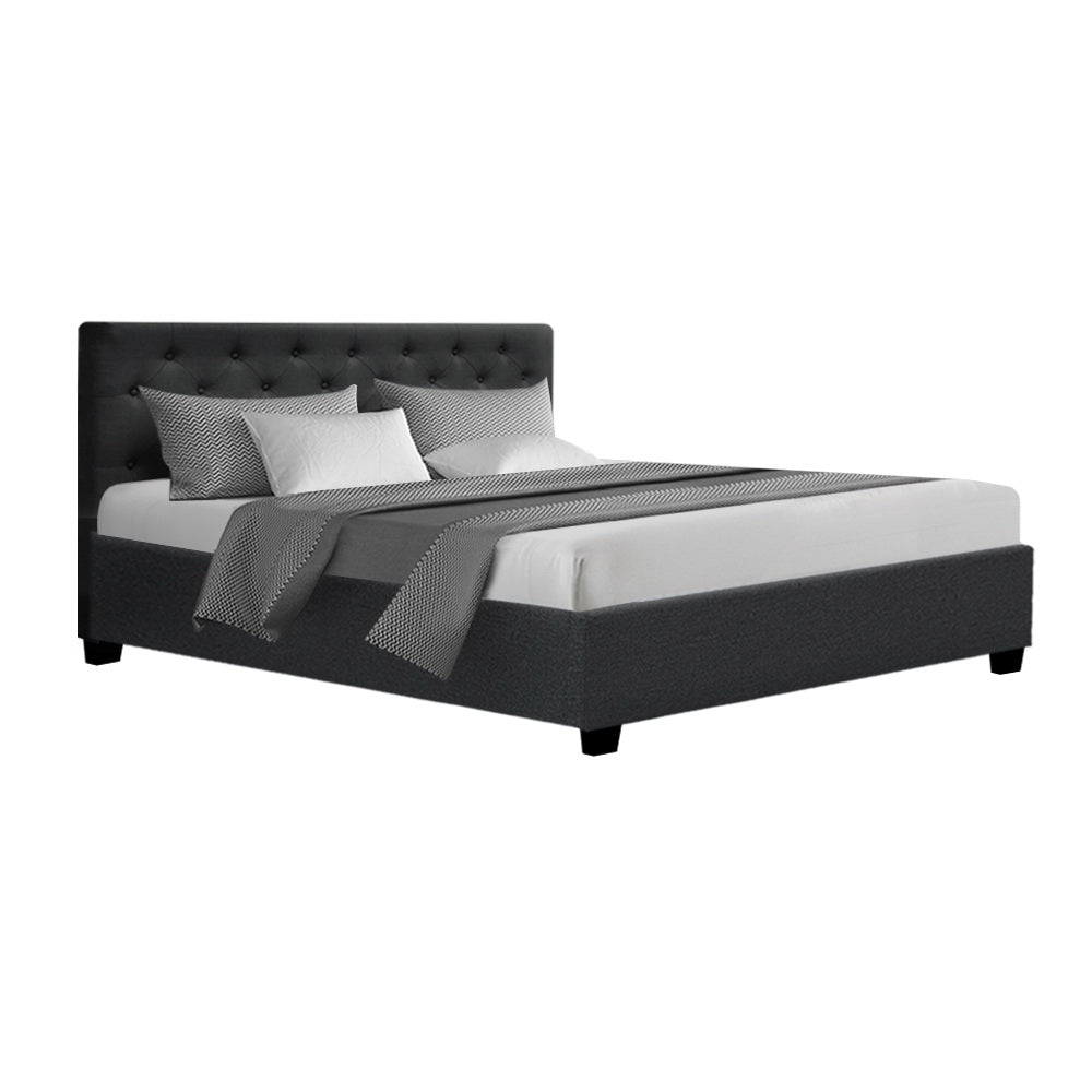 Queen Size Gas Lift Bed Frame Base With Storage Mattress Charcoal Fabric VILA
