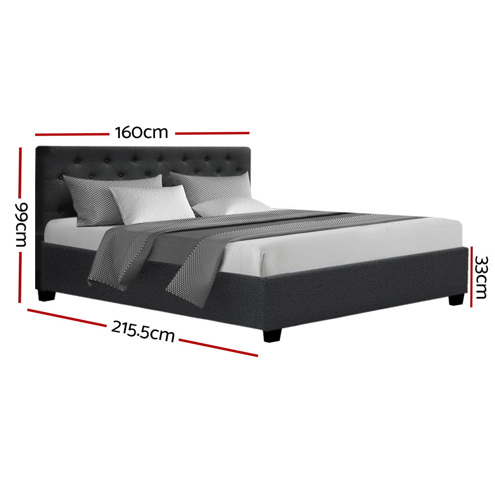 Queen Size Gas Lift Bed Frame Base With Storage Mattress Charcoal Fabric