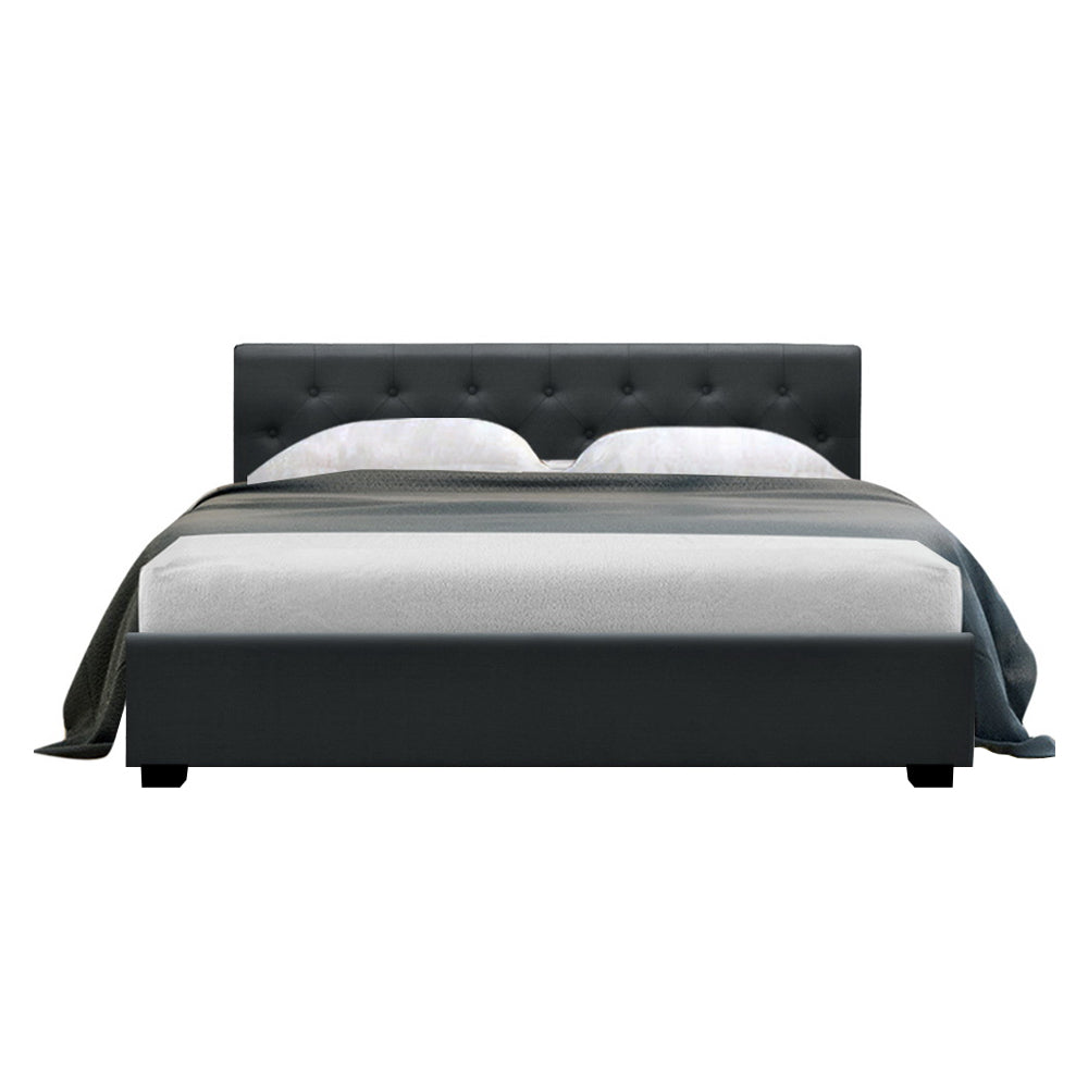 Queen Size Gas Lift Bed Frame Base With Storage Mattress Charcoal Fabric
