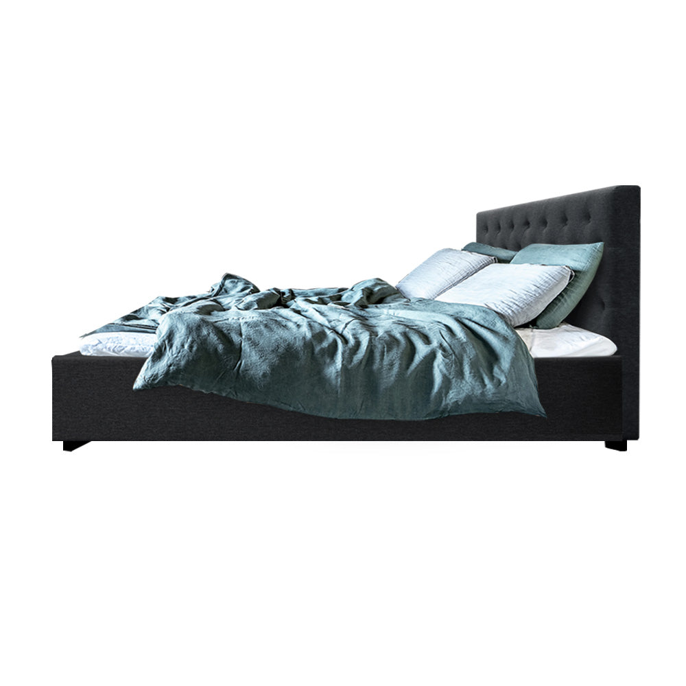 Queen Size Gas Lift Bed Frame Base With Storage Mattress Charcoal Fabric