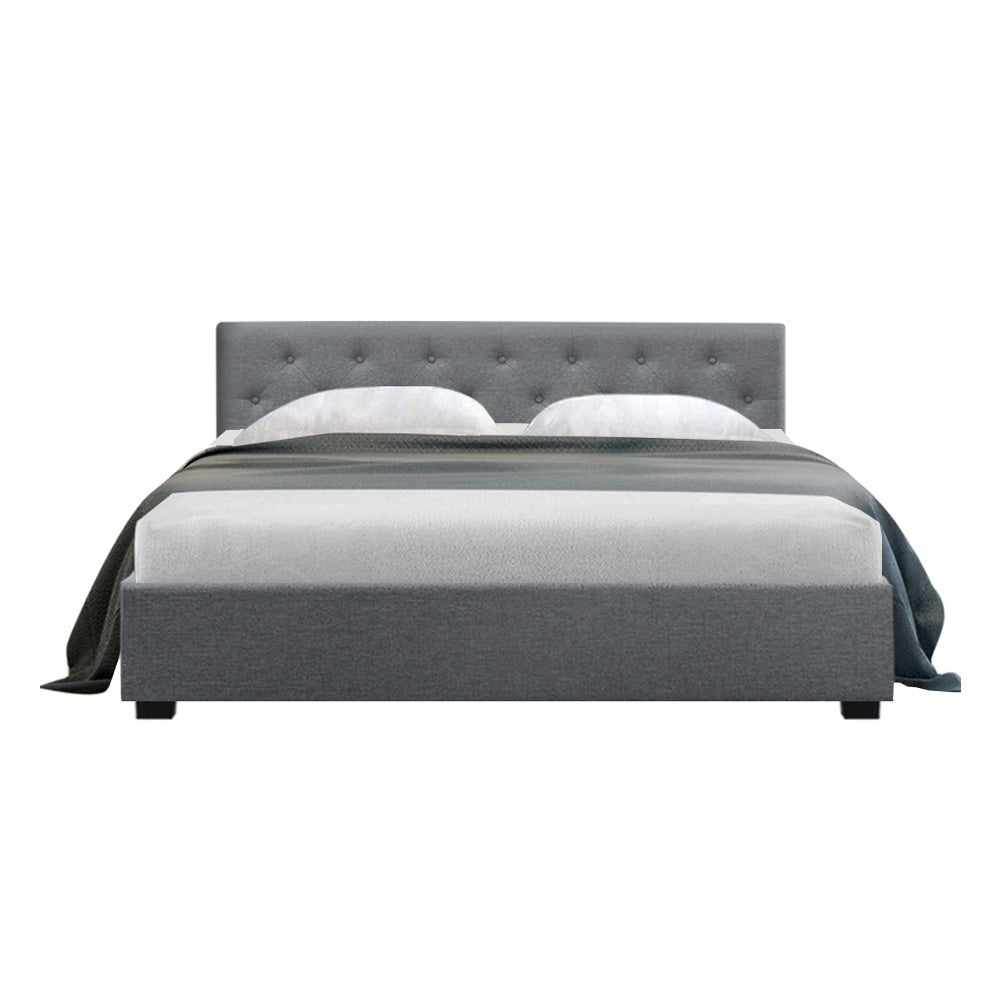 Queen Size Gas Lift Bed Frame Base With Storage Mattress Grey Fabric VILA
