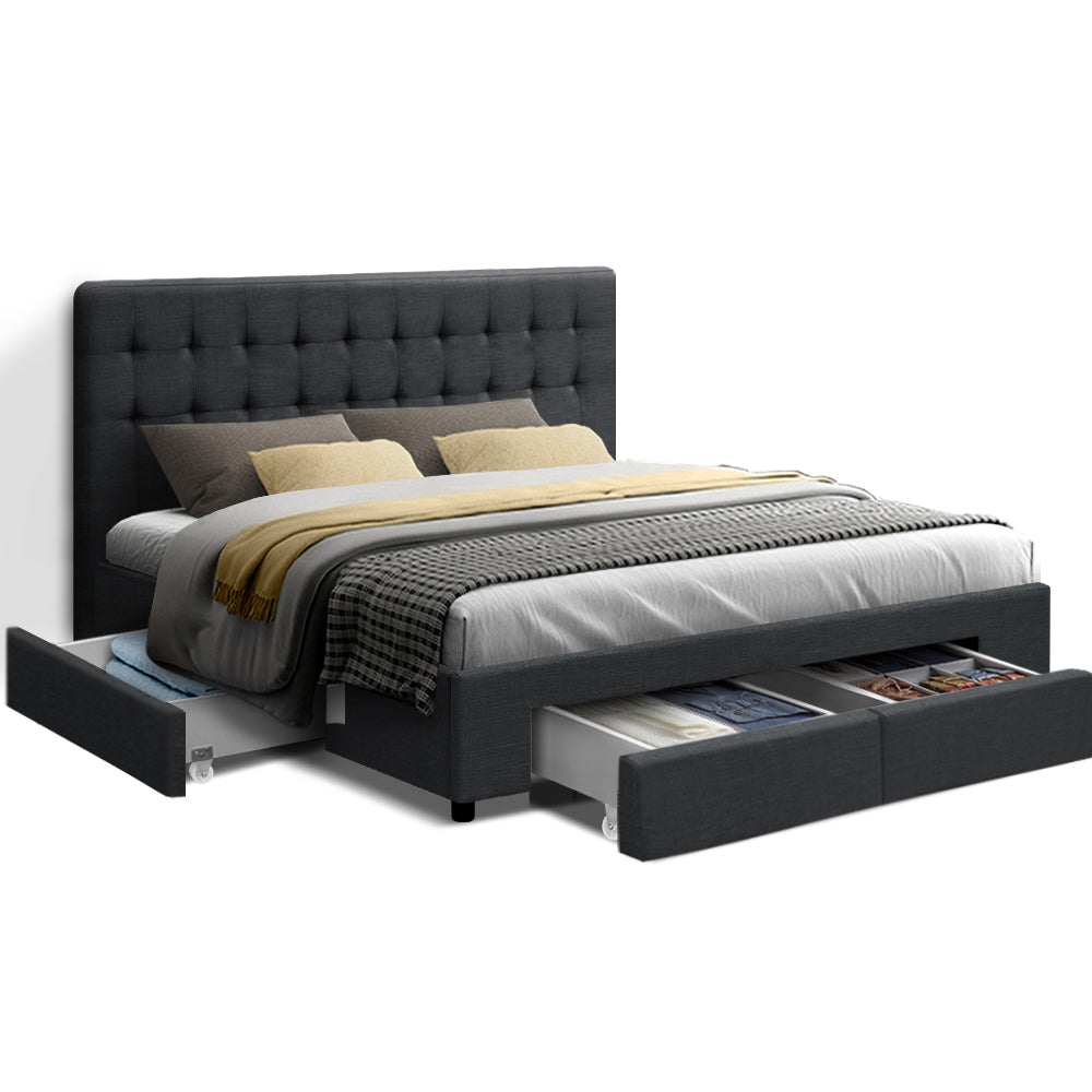 Bed Frame Queen Size With 4 Drawers Charcoal Avio
