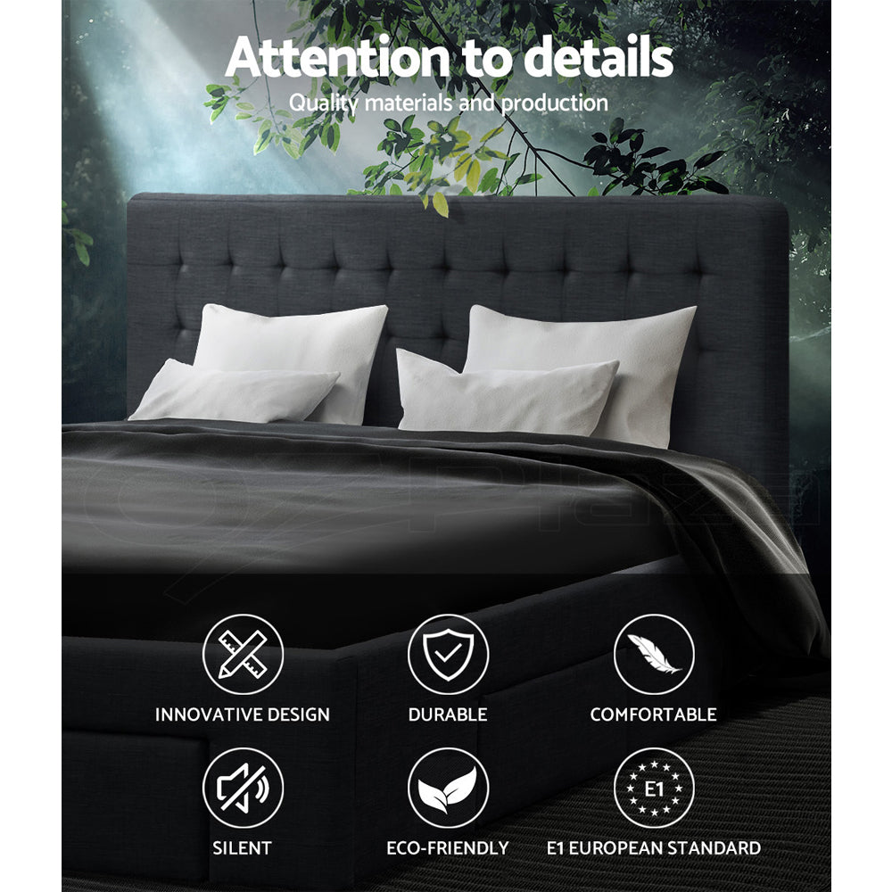 Queen Bed Frame Charcoal with 4 Built-In Storage Drawers