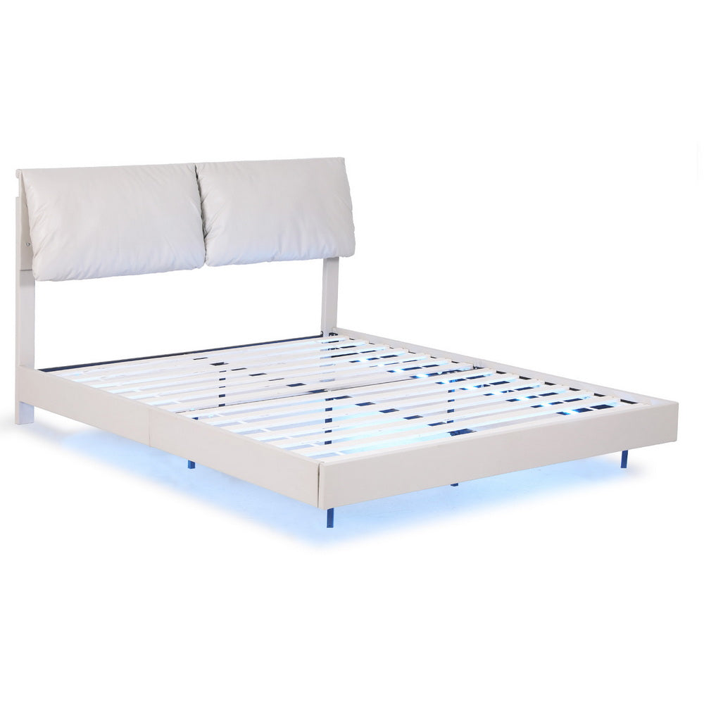 Double Size Bed Frame With RGB LED Floating Platform And Adjustable Headboard