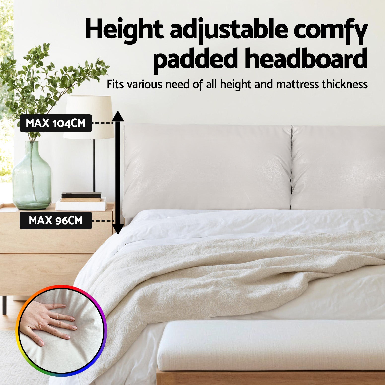 Double Size Bed Frame With RGB LED Floating Platform And Adjustable Headboard