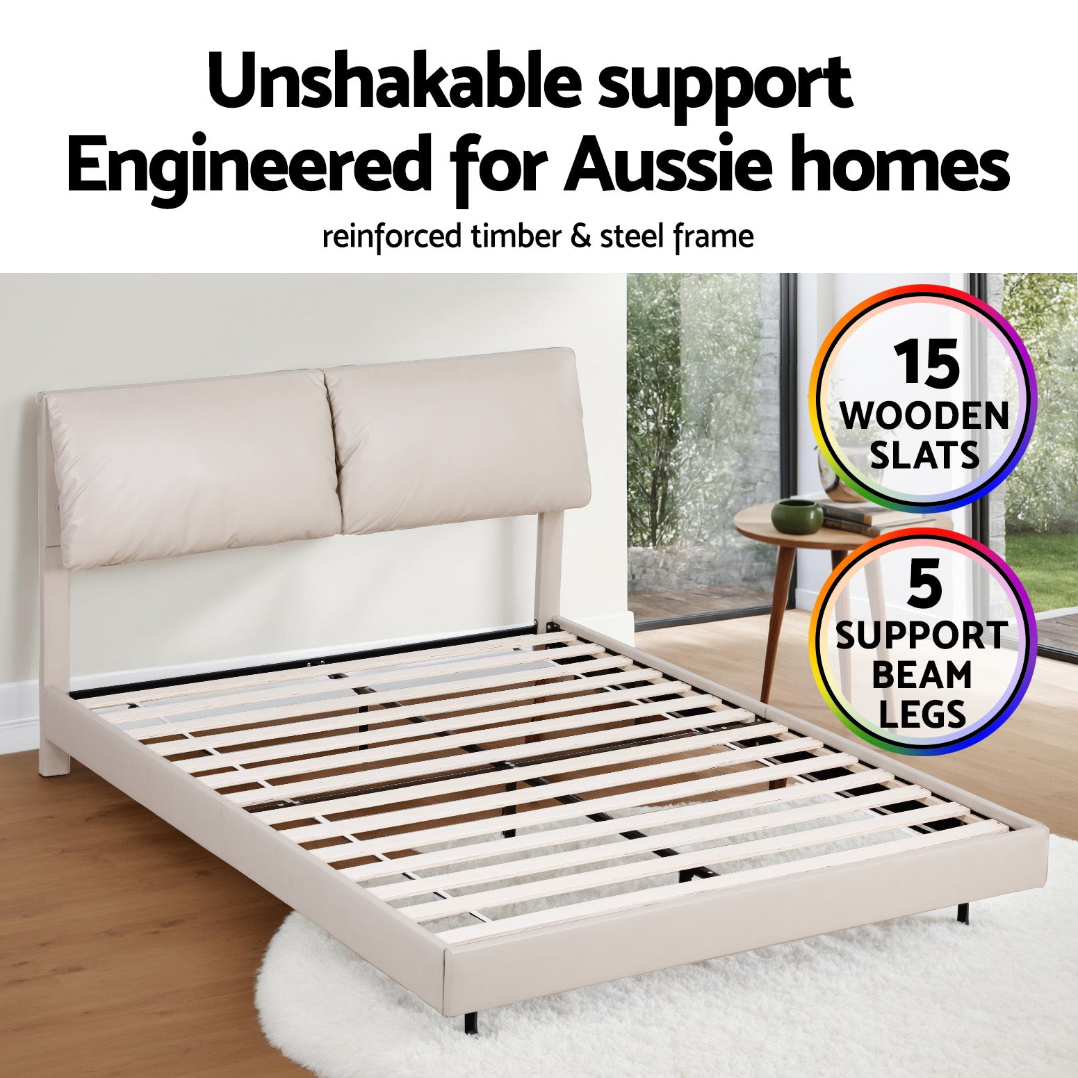 Double Size Bed Frame With RGB LED Floating Platform And Adjustable Headboard