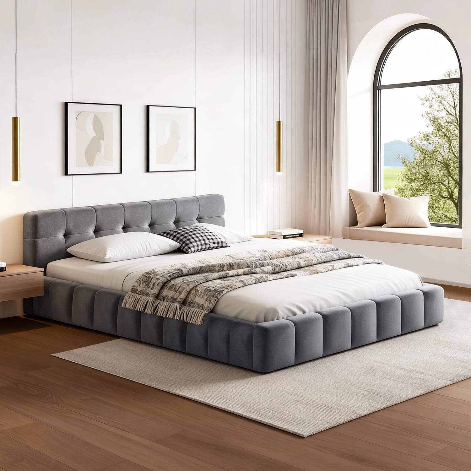 Double Bed Frame Soft Velvet 137x190cm