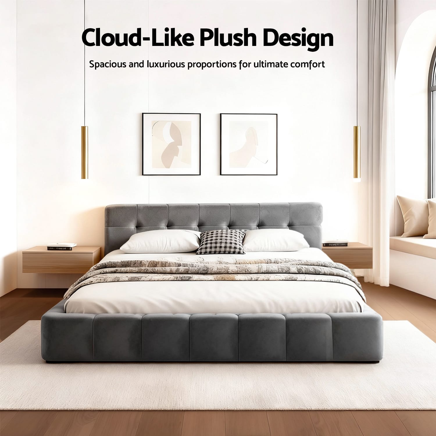 Double Bed Frame Soft Velvet 137x190cm